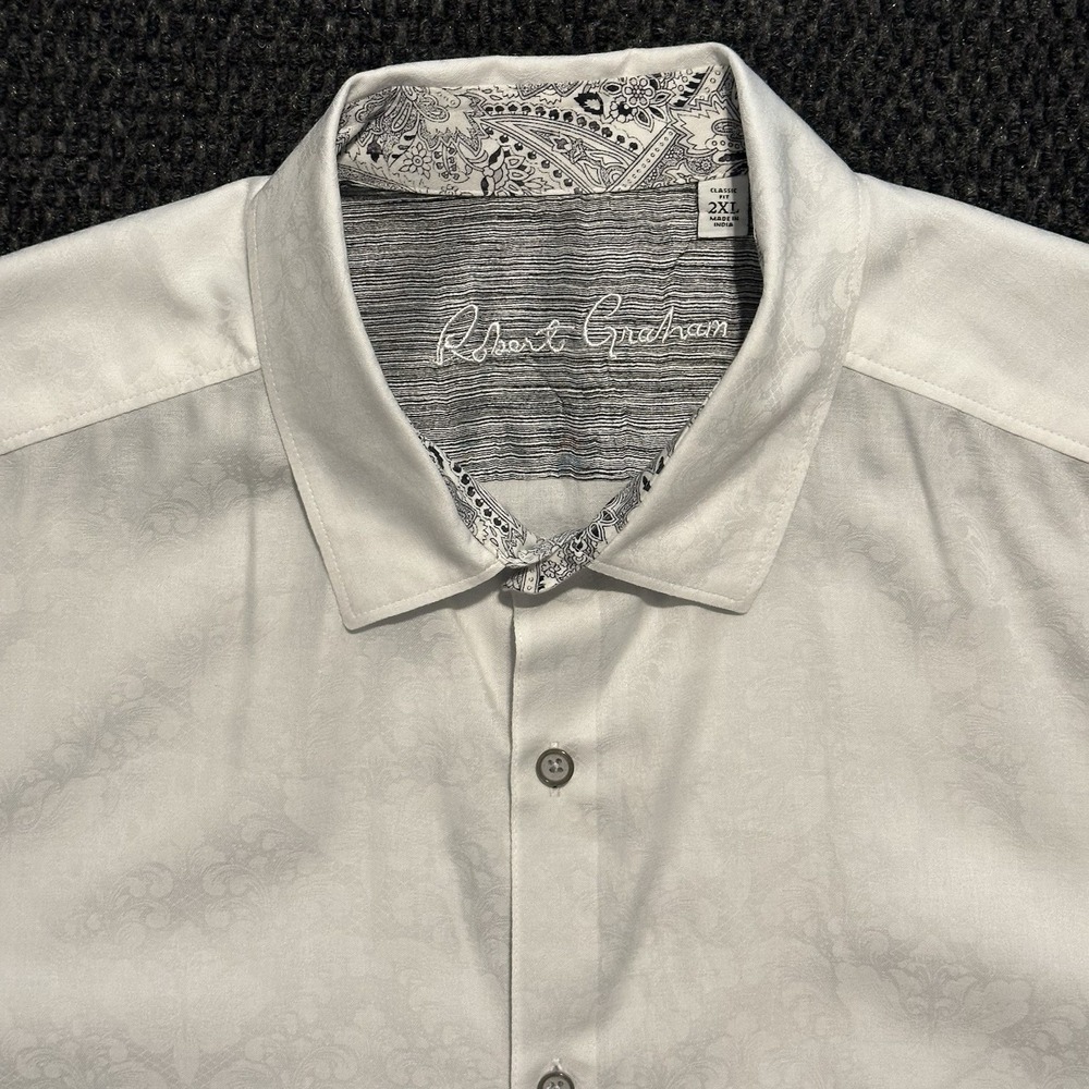 Robert Graham Men's Floral Button Up Shirt 2XL White Jacquard Classic Fit